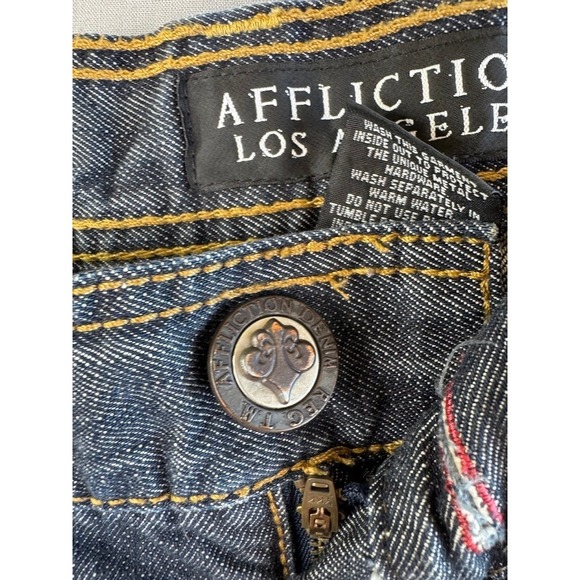 Affliction‎ Y2K Jeans Men's Size 36x33 Cooper Bootcut Leather Flap Pockets - Picture 10 of 16